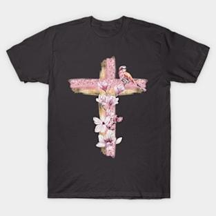 Floral cross - pink magnolias T-Shirt